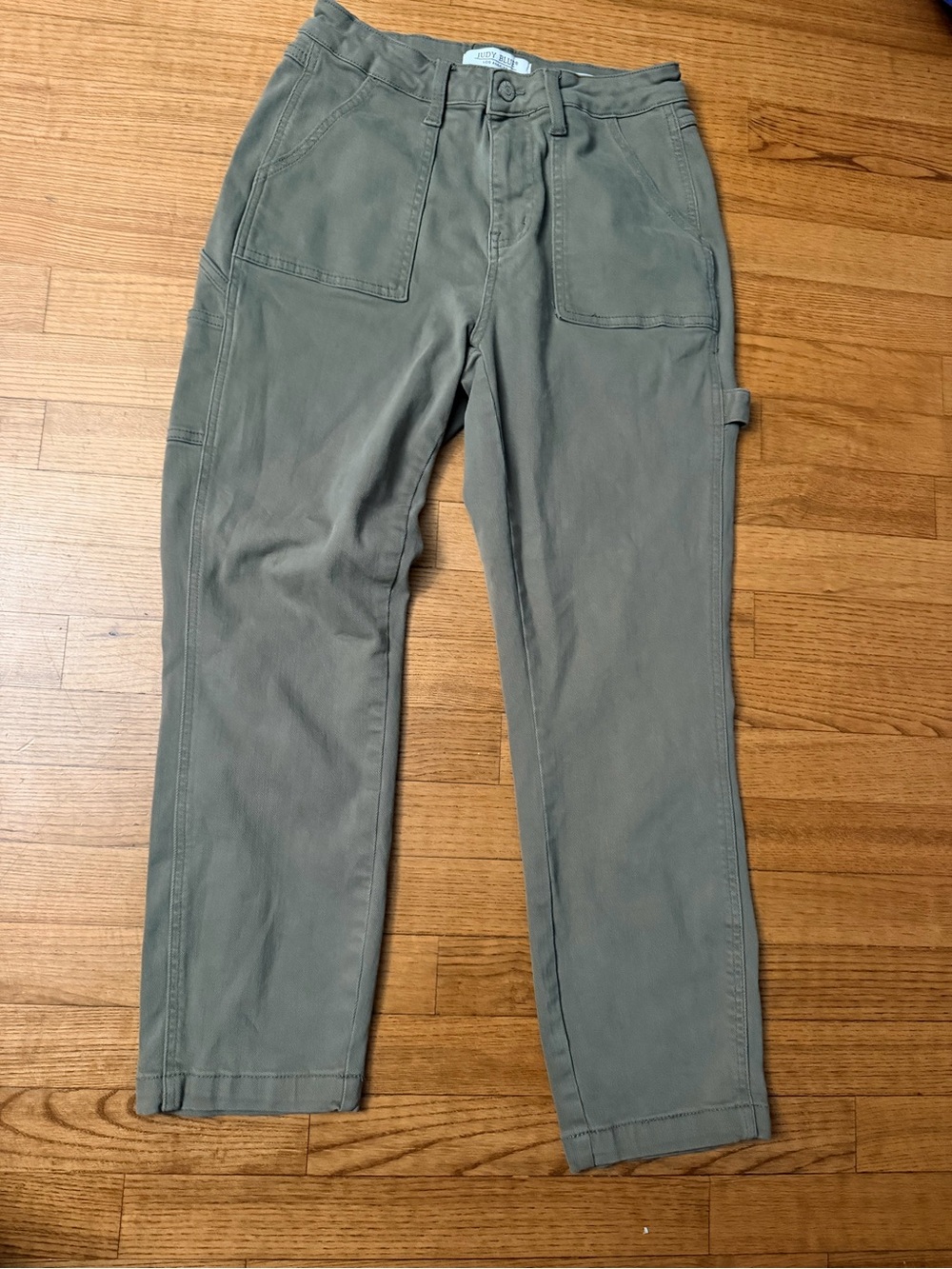 Judy Blue Olive Green Utility Carpenter Pants Slim Fit High Rise Stretch 5/27
